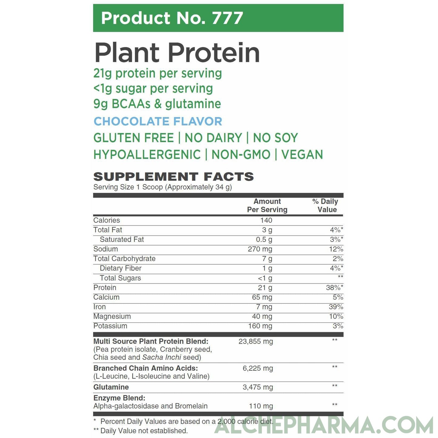 Plant Protein ( Premium Blend ) - No Soy, Hypoallergenic, No Grit ( Featuring Omega 3 Rich Sacha Inchi and Chia )-AlchePharma