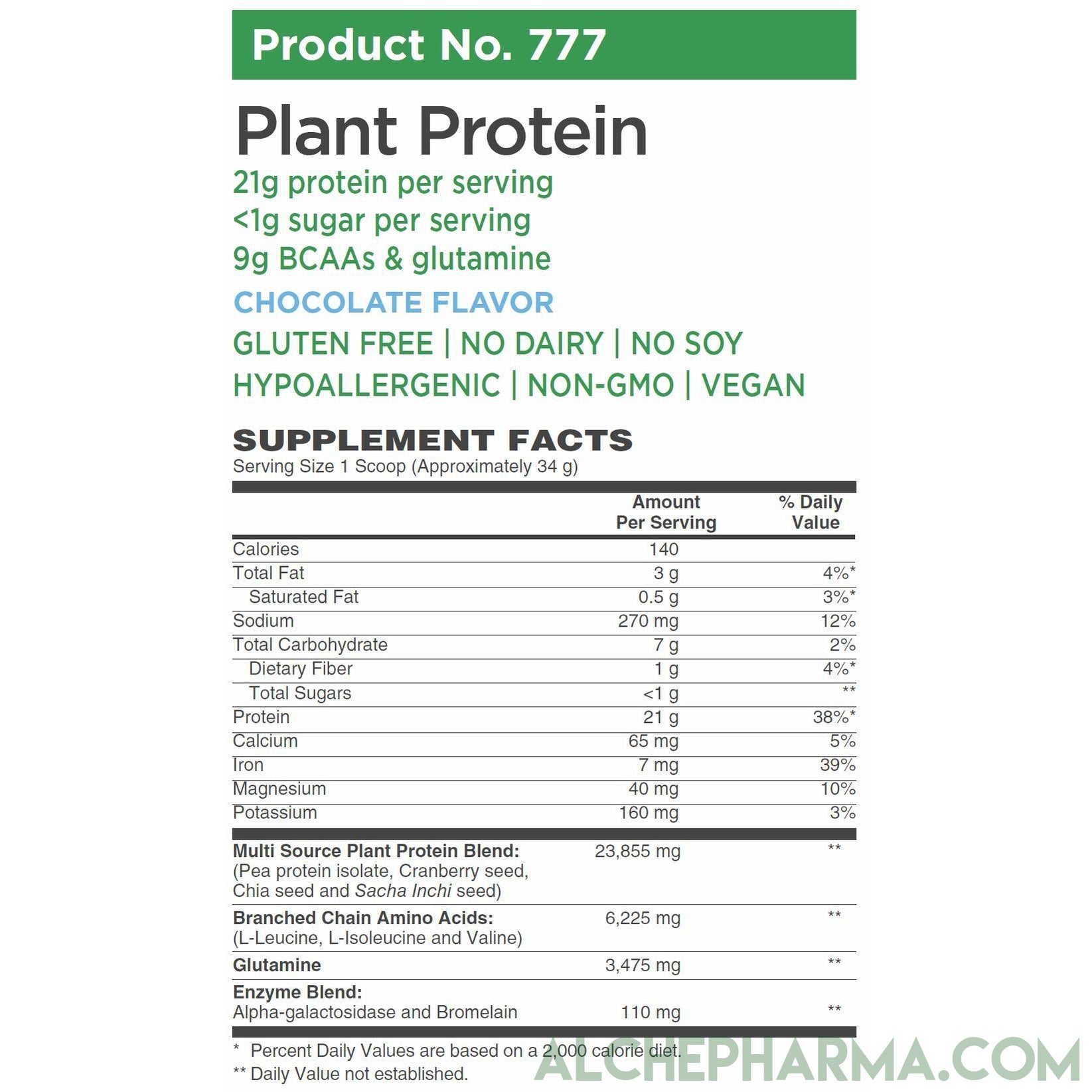 Plant Protein ( Premium Blend ) - No Soy, Hypoallergenic, No Grit ( Featuring Omega 3 Rich Sacha Inchi and Chia )-AlchePharma