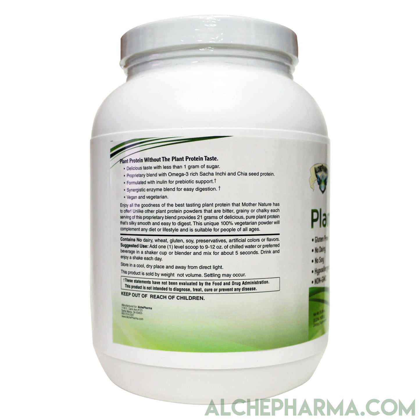 Plant Protein ( Premium Blend ) - No Soy, Hypoallergenic, No Grit ( Featuring Omega 3 Rich Sacha Inchi and Chia )-AlchePharma