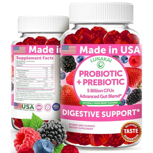 Probiotic + Prebiotic Gummies – Gut & Digestive Health – 60 Count
