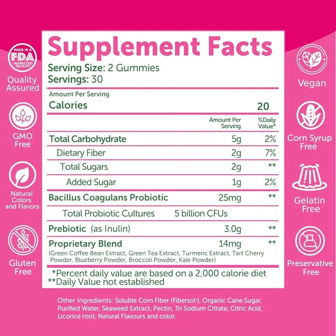 "Lunakai Probiotic + Prebiotic Gummies – Gut & Digestive Health – 60 Count