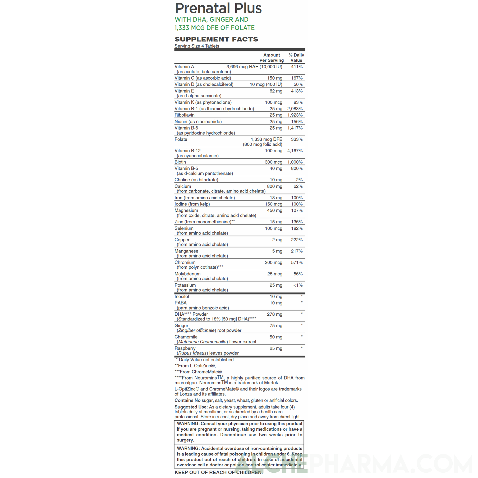 Prenatal Plus (Optimized) 4 tablet/day comprehensive formula-AlchePharma