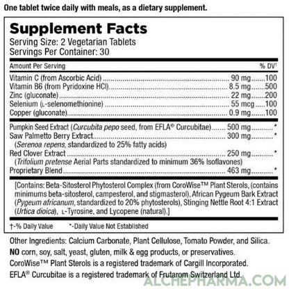 Prostate Support - High Impact Formula (EFLA®Hyper Pure / CoroWise™ Plant Sterols) 60 Tabs, 1 month supply-Prostate-AlchePharma