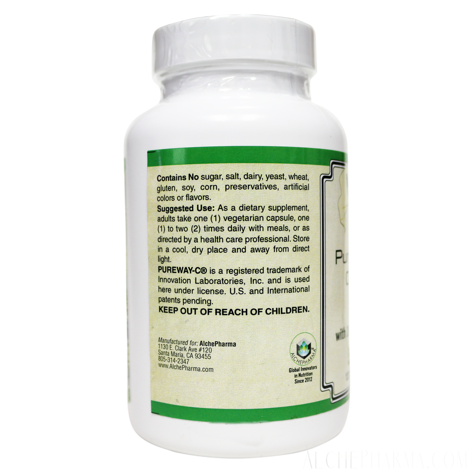 PureWay-C®( contains Vitamin C bound to lipid metabolites) - Non-Acidic 500 mg Caps-Anti-Oxidant-AlchePharma