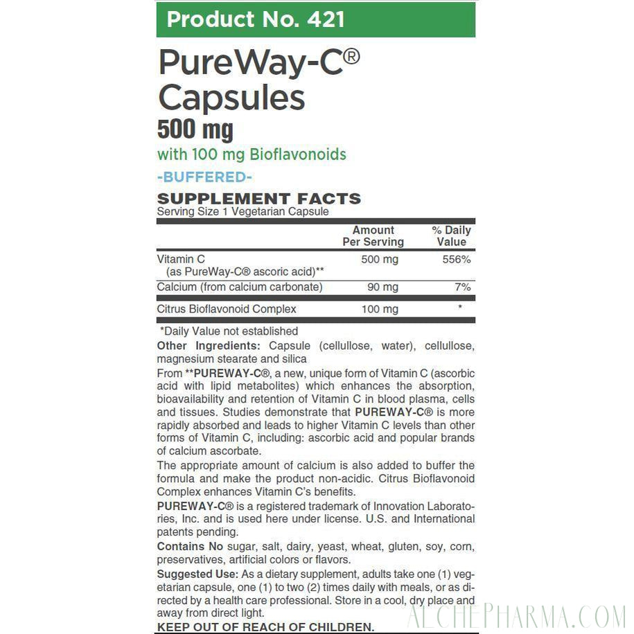 PureWay-C®( contains Vitamin C bound to lipid metabolites) - Non-Acidic 500 mg Caps-Anti-Oxidant-AlchePharma-60 VCaps-AlchePharma