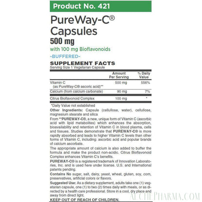 PureWay-C®( contains Vitamin C bound to lipid metabolites) - Non-Acidic 500 mg Caps-Anti-Oxidant-AlchePharma-60 VCaps-AlchePharma