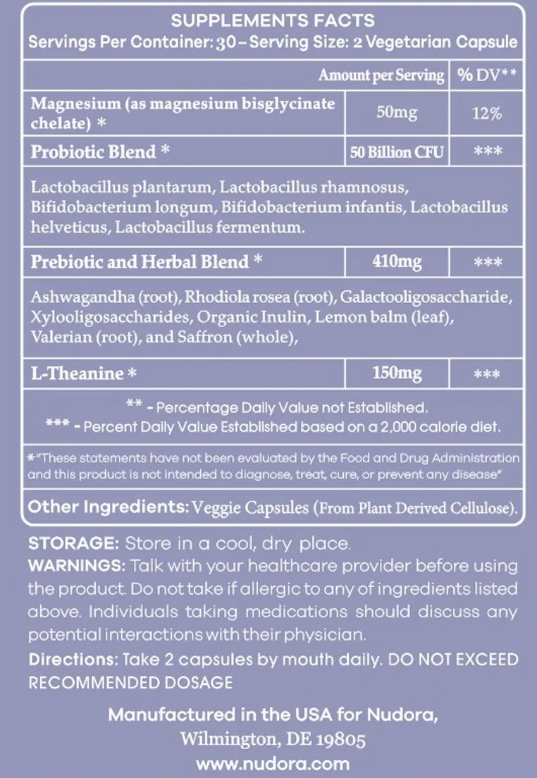 Nudora Probiotic + Prebiotic & Herbs Purple  Mood & Stress Support