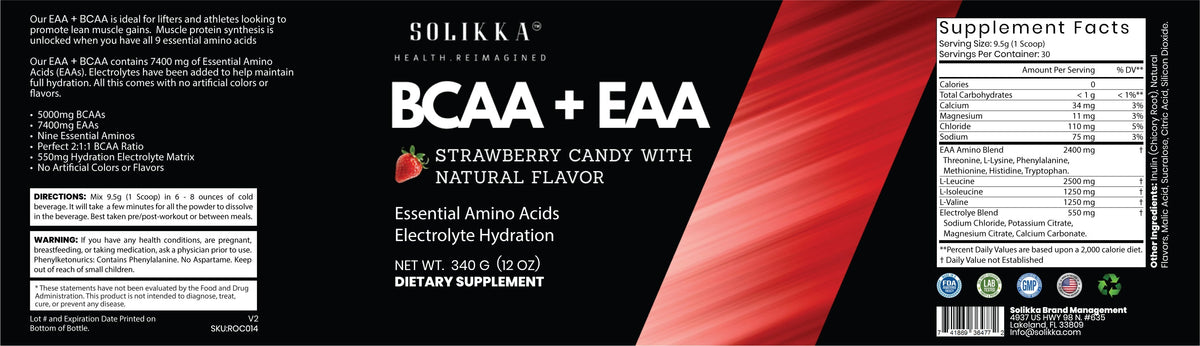 solikka BCAA + EAA Strawberry Candy 300g w/Natural Flavor