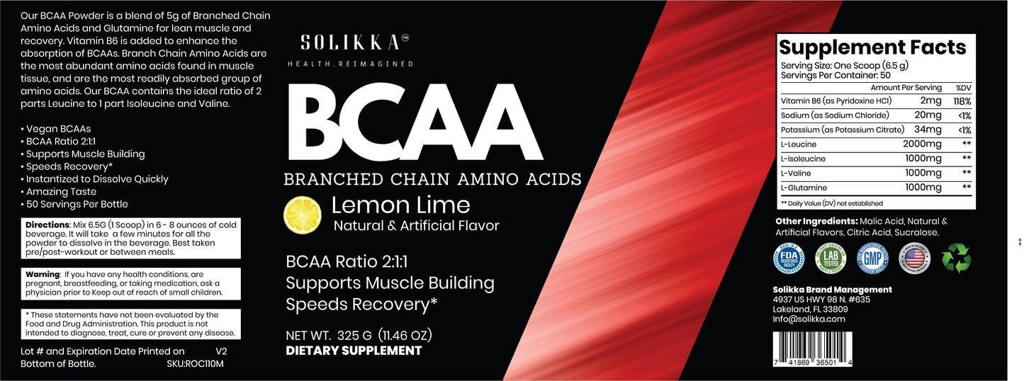 BCAA Lemon Lime 325g –with Glutamine 50 servings