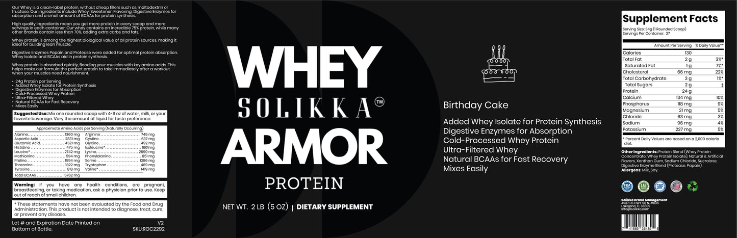 2lb Whey Armor Protein Birthday Cake