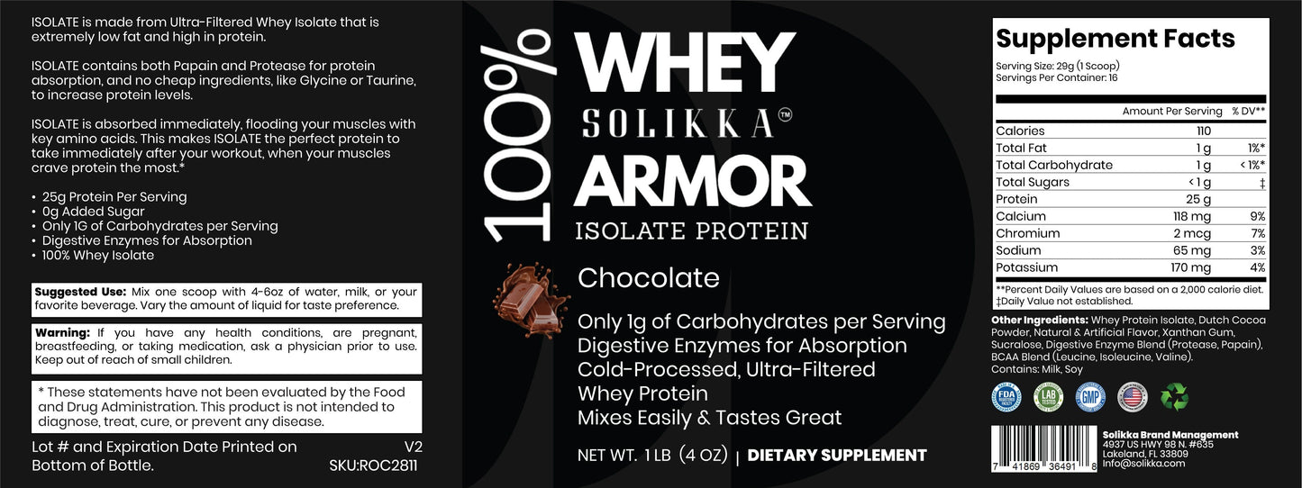 1lb 100% Whey Armor Isolate Protein Chocolate