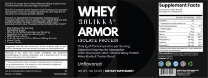 solikka Whey Armor Isolate Protein Powder – 100% Whey Isolate, Unflavored (1 lb / 16 Servings)