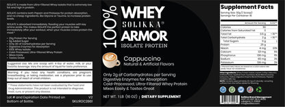 solikka 100% Whey Armor Isolate Protein Powder – Cappuccino Flavor (1 lb / 16 Servings)
