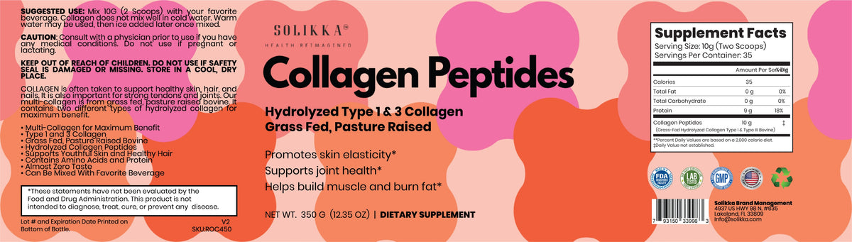solikka Collagen Peptides – Hydrolyzed Type 1 & 3 Collagen Powder (350g / 12.35 oz)