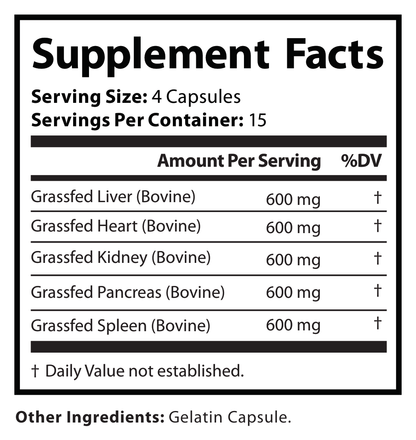 Grass Fed Beef Organ Complex – Ancestral Superfood – Desiccated Liver, Heart, Kidney, Pancreas, Spleen