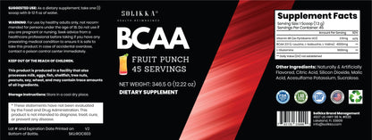 solikka BCAA Powder – 2:1:1 Ratio with L-Glutamine, Fruit Punch (45 Servings)