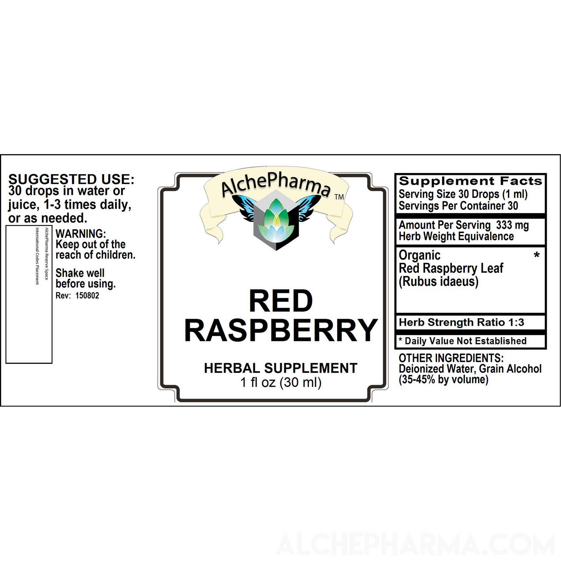 Red Raspberry Leaf ( Organic Rubus idaeus ) Tincture HSR 1:3-Herb-AlchePharma