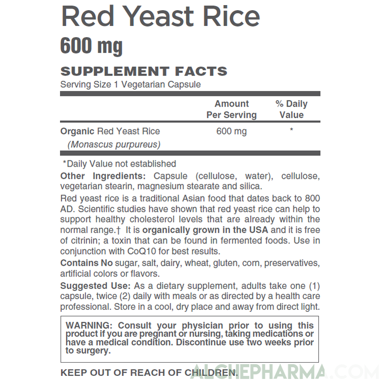 Red Yeast Rice (Organic and Citrinin Free ), 600mg-AlchePharma