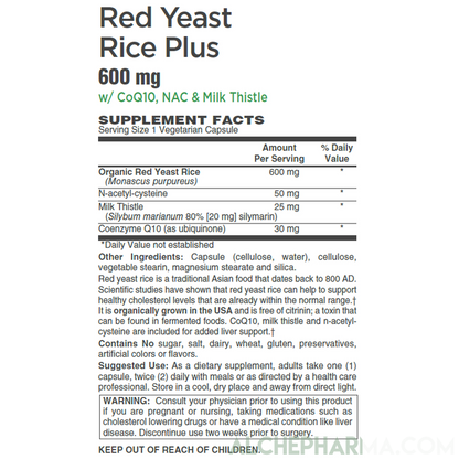 Red Yeast Rice Plus, 600mg ( Organically Grown - Citrinin Free )-Herb-AlchePharma