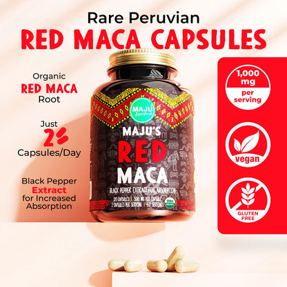 MAJU Organic Red Maca Root Capsules 120ct