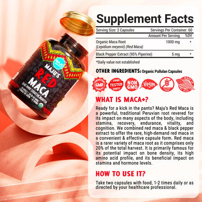 MAJU Organic Red Maca Root Capsules 120ct