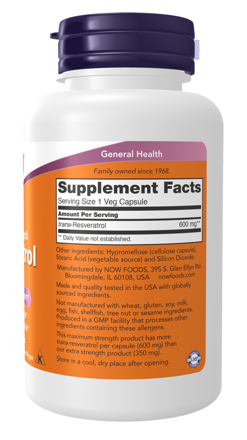 Resveratrol, Maximum Strength 600 mg Veg Capsules