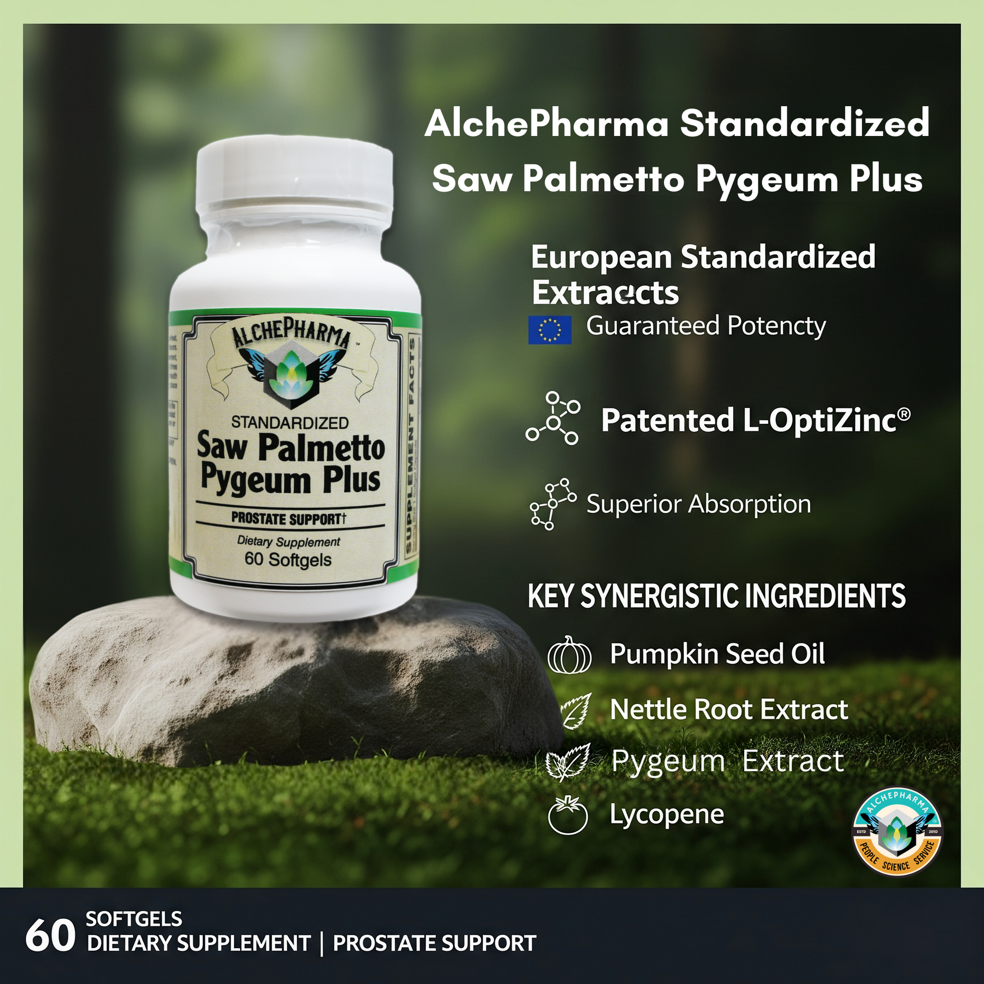 SAW PALMETTO & PYGEUM PLUS-PROSTATE SUPPORT [ European Standardized ] PROFESSIONAL FORMULA-Herbal-AlchePharma