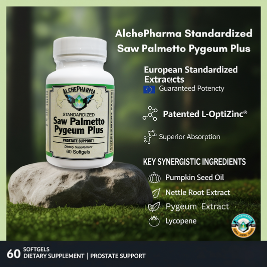 SAW PALMETTO & PYGEUM PLUS-PROSTATE SUPPORT [ European Standardized ] PROFESSIONAL FORMULA-Herbal-AlchePharma