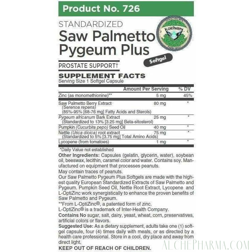 SAW PALMETTO & PYGEUM PLUS-PROSTATE SUPPORT [ European Standardized ]-mens-AlchePharma-60 Softgels-AlchePharma