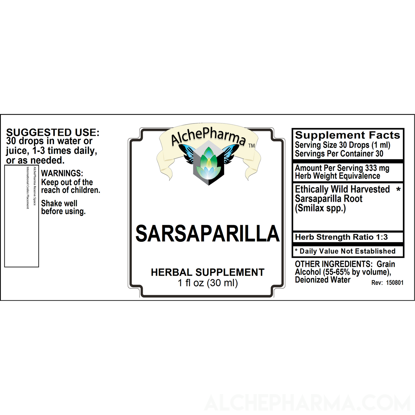 Sarsaparilla Root Liquid Extract HSR 1:3 PARVE K-1604-Herb Tincture-AlchePharma