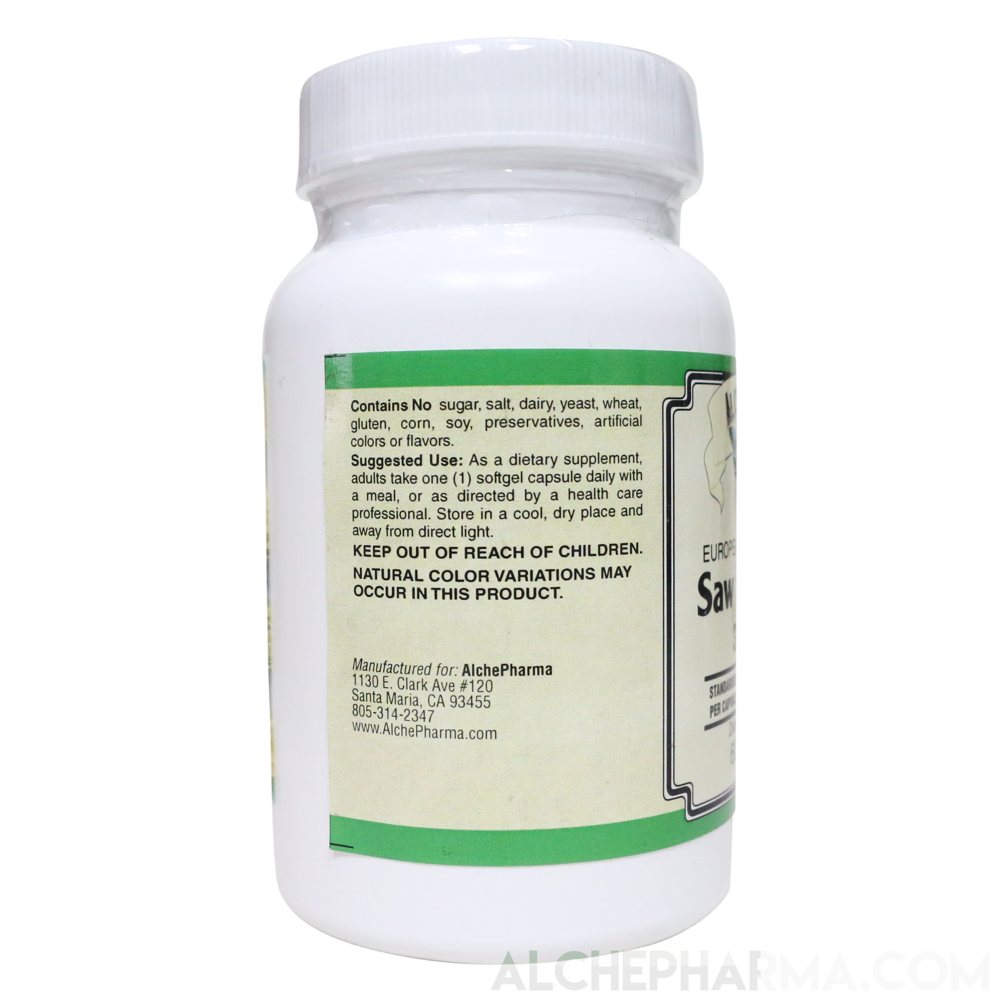 Saw Palmetto Extract 320 mg. ( European Standardized to 85%-95% Fatty Acids and Sterols )-Herb-AlchePharma