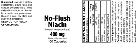 No-Flush Niacin - 400 Mg - 100 Capsules