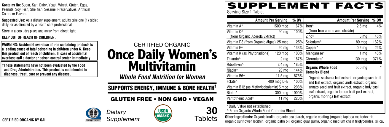 Once Daily Women's Multivitamin - Certified Organic Whole Food Nutrition for Women