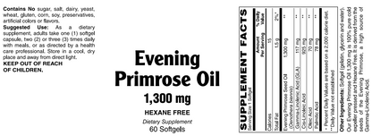 Evening Primrose Oil - 1,300 Mg, Hexane Free Softgels
