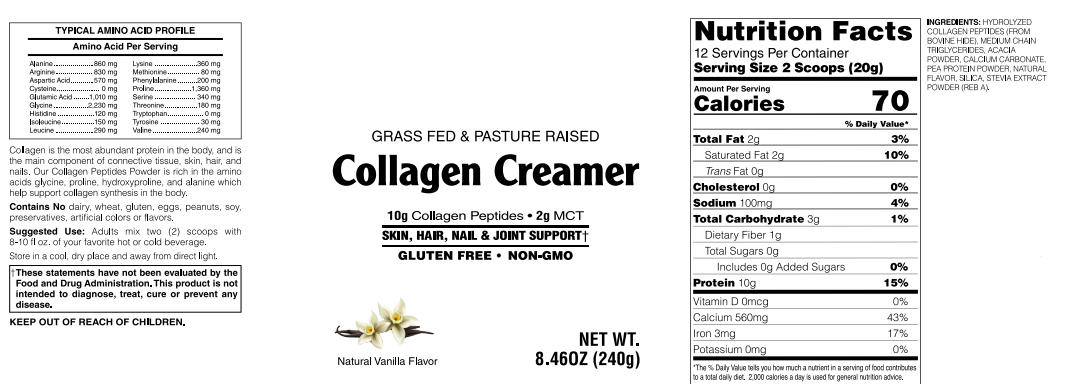 Collagen Creamer - Grass-Fed, Pasture Raised, Vanilla