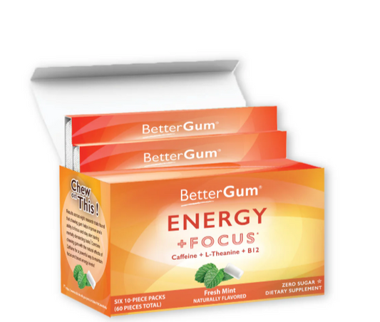 BetterGum Energy + Focus Gum 6 x 10 piece gum packs
