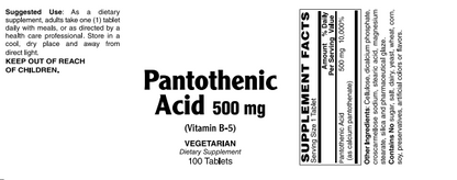 Pantothenic 500Mg 100 Tablets