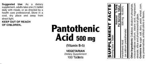 Pantothenic 500Mg 100 Tablets