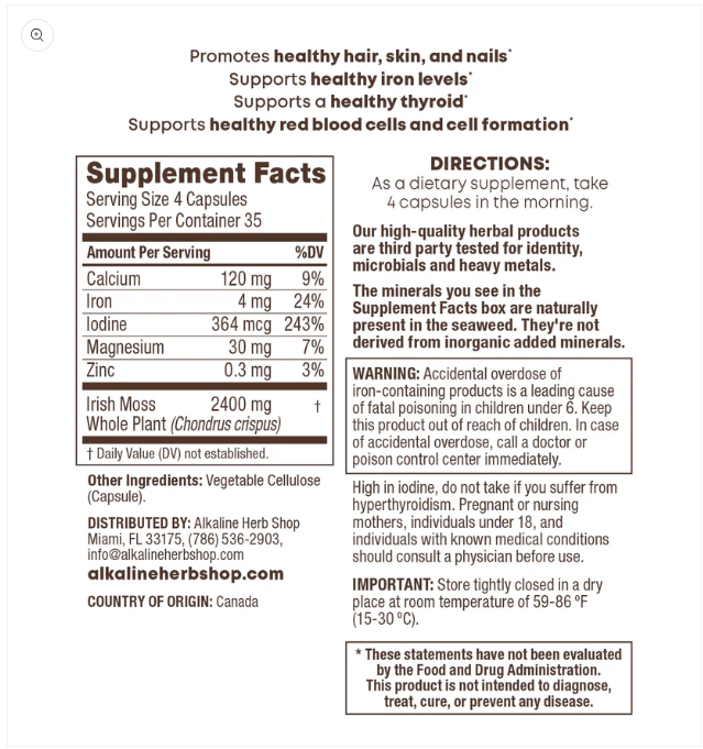 Sea Moss Supplement - 140 Capsules