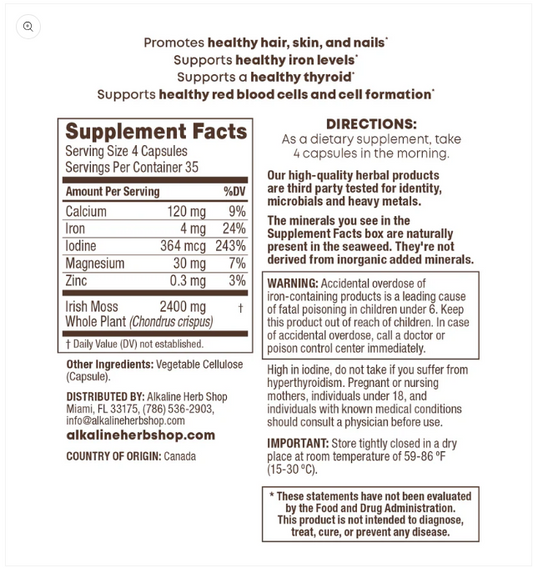 Sea Moss Supplement - 140 Capsules