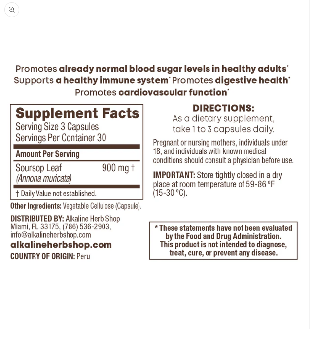 Soursop Leaf Supplement - 90 Capsules