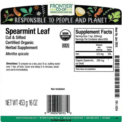 Spearmint Leaf, Cut & Sifted, Organic 1 lb