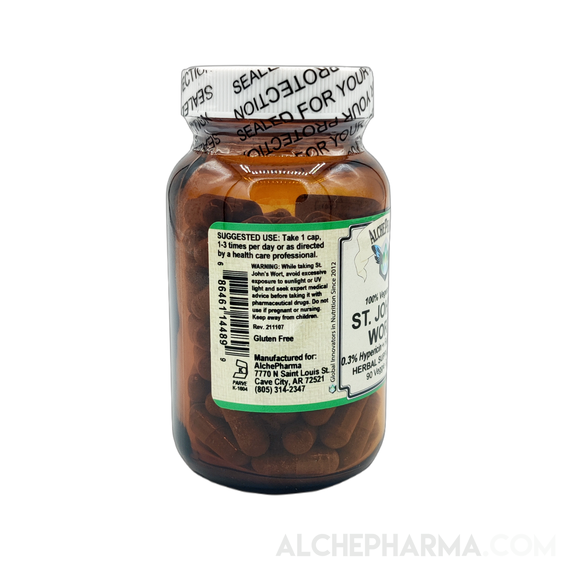 St. John's Wort (100% vegitarian) 450 mg total (90 vcaps)-AlchePharma