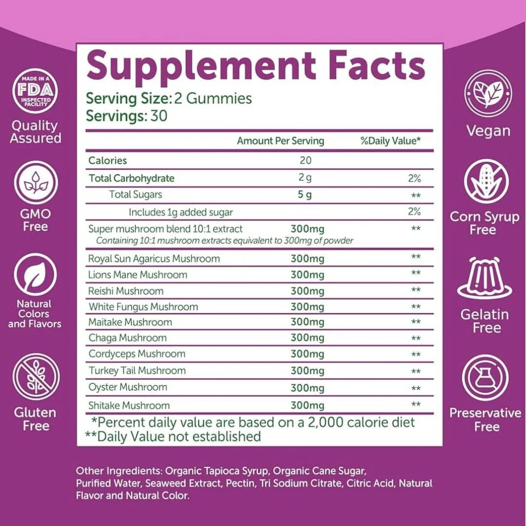 "Lunakai Super Mushroom Gummies 60 Count