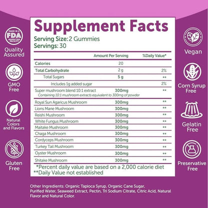 "Lunakai Super Mushroom Gummies 60 Count