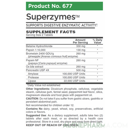 Superzymes™- Digestive Support Multi-Enzyme Formula ( High Strength Amylase, Protease, Lipase ) Formulae-Digestion-AlchePharma