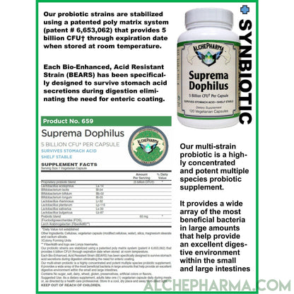 Suprema Dophilus Authentic ( Danisco -BEARS- Poly Matrix Stomach Acid Resistant Strains ) w/ arabinogalactans-Probiotics-AlchePharma-60 Veg Caps-AlchePharma