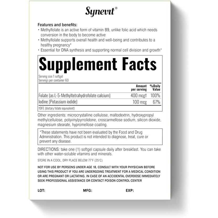 Synfoline - Methyl Folate & Iodine Complex - 60 Softgels-Vitamins-AlchePharma