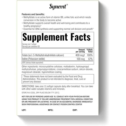 Synfoline - Methyl Folate & Iodine Complex - 60 Softgels-Vitamins-AlchePharma