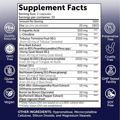 Testosterone Booster - Pro Strength- 60 Capsules